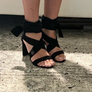 JEFFREY CAMPBELL Black Suede Heels with Bow